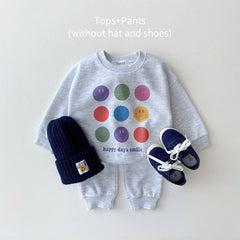 Smile Face Sweatshirt Tops+Jogger Pants Set Casual.