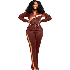Winter Fashion Print Two Piece Set Women Casual Sports Style Zipper Top.