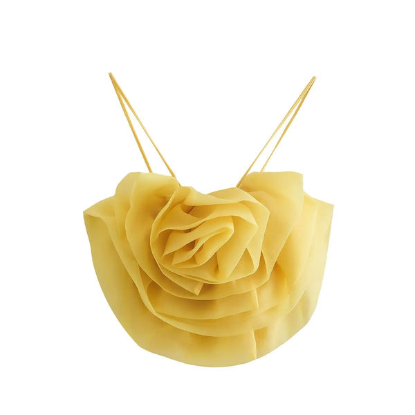 TRAF Yellow Floral Crop Top Women Organza Corset Top Female Sexy Backless Tops Women 2022 Beach Summer Women Tops and Blouses