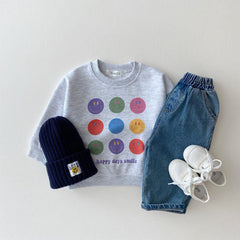 Smile Face Sweatshirt Tops+Jogger Pants Set Casual.