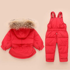 Russia Winter Fur Hooded Jacket Unisex Kids Clothing Sets.