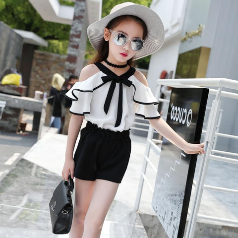 Summer 2020 Girls Clothing Sets Kids T-shirt+Shorts Suits Short Sleeve Children Fashion Girl Clothes Outfit 4 6 8 10 11 12 Years.