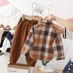 Children Clothing Sets Plaid Shirt + Pants for Baby Boys.
