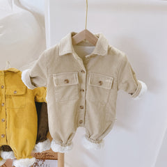 Baby Rompers Corduroy Jumpsuits Fur Lining Girls Clothes Fleece Outerwear.
