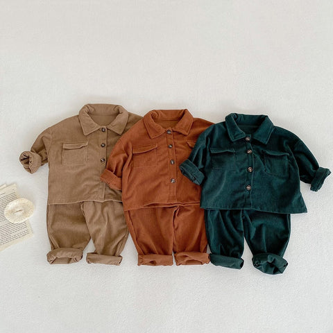 Kids Clothing Set Corduroy Coat and Pants 2Pcs Boys Suits Casual Girls Clothes.