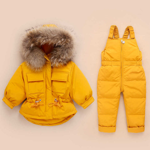 Russia Winter Fur Hooded Jacket Unisex Kids Clothing Sets.