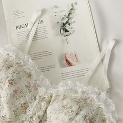 Summer French Print Lace Cami Crop Tank.