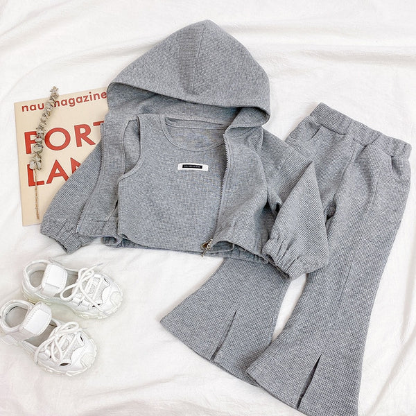 Toddler Girl Sport Clothing Set Autumn Hodded Jacket Crop Top Pants Children Highj Quality Clothing Set Kids Clothing Wholesale