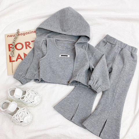 Toddler Girl Sport Clothing Set Autumn Hodded Jacket Crop Top Pants Children Highj Quality Clothing Set Kids Clothing Wholesale.