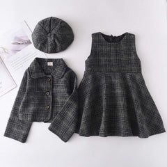 Winter Wool Coats And Skirts Kids Clothing Sets.