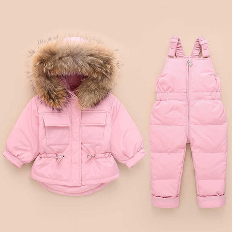 Russia Winter Fur Hooded Jacket Unisex Kids Clothing Sets.