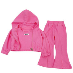 Toddler Girl Sport Clothing Set Autumn Hodded Jacket Crop Top Pants Children Highj Quality Clothing Set Kids Clothing Wholesale.