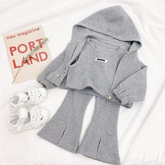 Toddler Girl Sport Clothing Set Autumn Hodded Jacket Crop Top Pants Children Highj Quality Clothing Set Kids Clothing Wholesale.