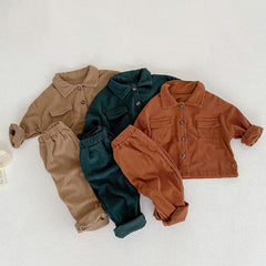 Kids Clothing Set Corduroy Coat and Pants 2Pcs Boys Suits Casual Girls Clothes.