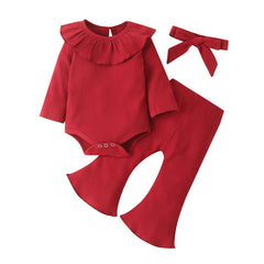 Baby Girl Outfit  Lace Ruffles Cotton Bodysuit +Pants+Headband Clothing.