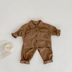 Kids Clothing Set Corduroy Coat and Pants 2Pcs Boys Suits Casual Girls Clothes.