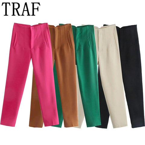 TRAF 2022 Pencil Women Pants 28 Color High Waist Pants for Women White Black Streetwear Woman Trousers Summer Office Wear Pants.
