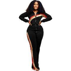 Winter Fashion Print Two Piece Set Women Casual Sports Style Zipper Top.