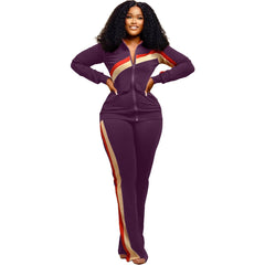 Winter Fashion Print Two Piece Set Women Casual Sports Style Zipper Top.