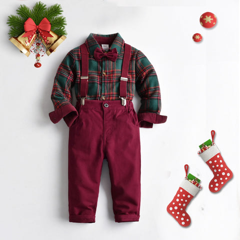 Christmas Outfit Red Plaid T-Shirts Pants.