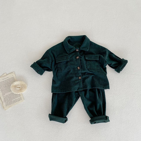 Kids Clothing Set Corduroy Coat and Pants 2Pcs Boys Suits Casual Girls Clothes.