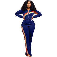 Winter Fashion Print Two Piece Set Women Casual Sports Style Zipper Top.