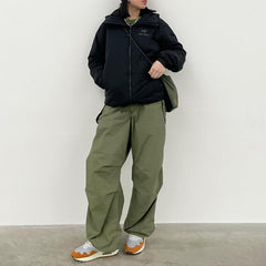 Women Solid Joggers Tech Pants Autumn Low Waist Punk Hip Hop Baggy Trousers Streetwear Casual Drawstring Wide Leg Cargo Pants.
