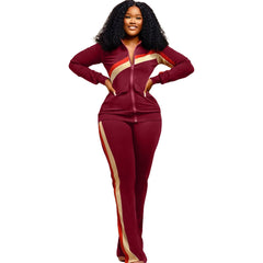 Winter Fashion Print Two Piece Set Women Casual Sports Style Zipper Top.