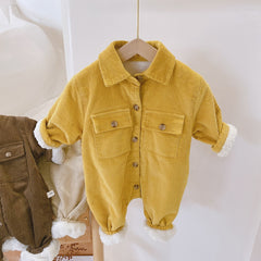 Baby Rompers Corduroy Jumpsuits Fur Lining Girls Clothes Fleece Outerwear.