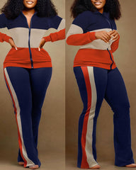 Winter Fashion Print Two Piece Set Women Casual Sports Style Zipper Top.