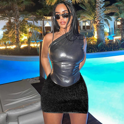 Women Party Club Tank Tops Bodysuit Mini Skirt.