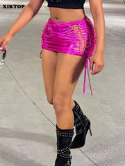 XIKTOP Lace-Up Hip Skirts Women Sexy Hollow Out Skinny Streetwear Y2K All-Matching Party Skirt Slim Bottoms Elegant Vestido.